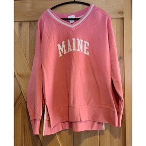 Champion Women's Size L Pink V Neck Sweatshirt Maine Reverse Weave